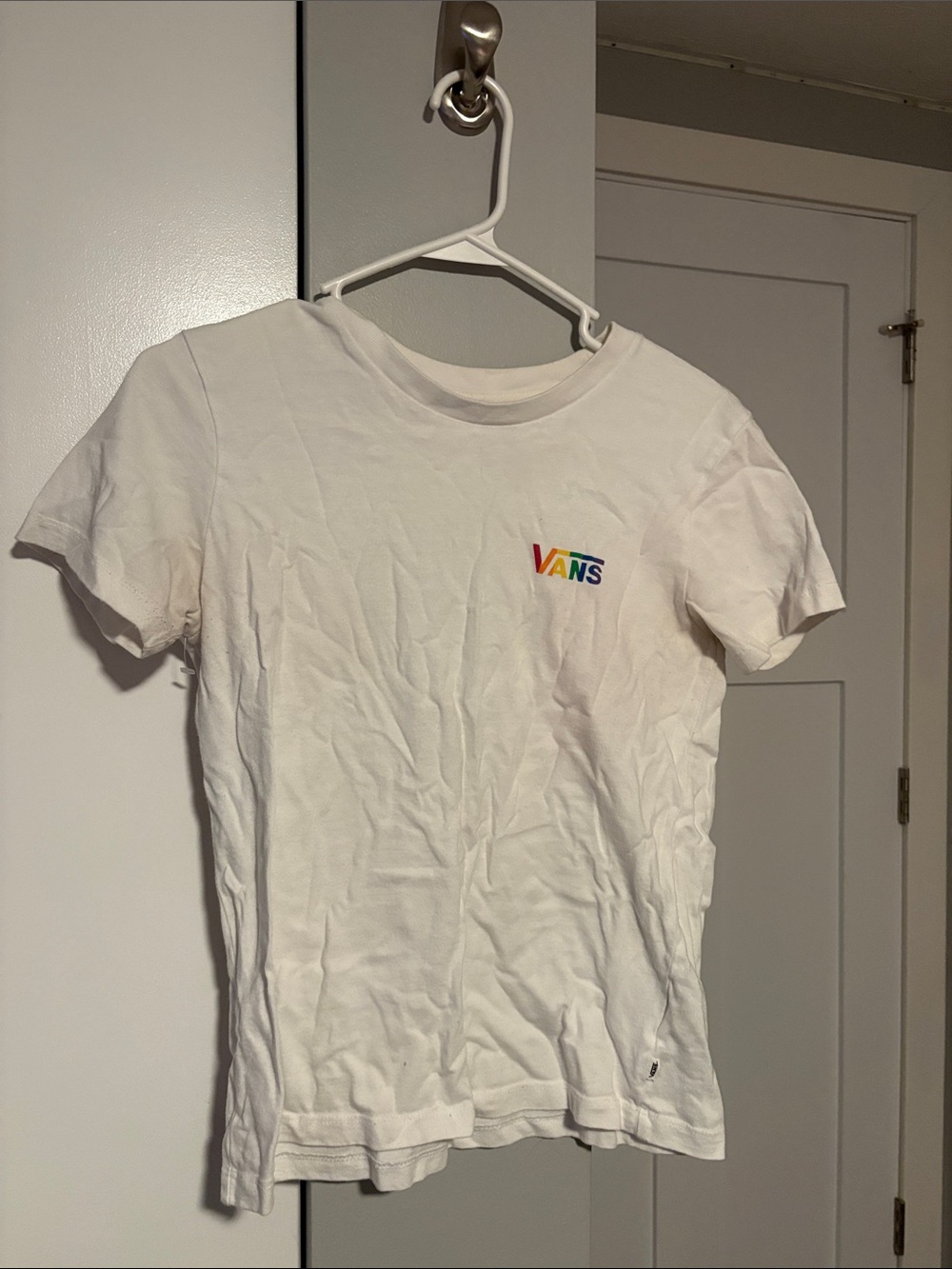 Vans White Tee with Rainbow Logo - Womens Short Sleeve